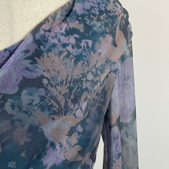 Free People One Shoulder Floral Mesh Ruched Bodycon Dress NWOT Medium - Picture 3 of 8